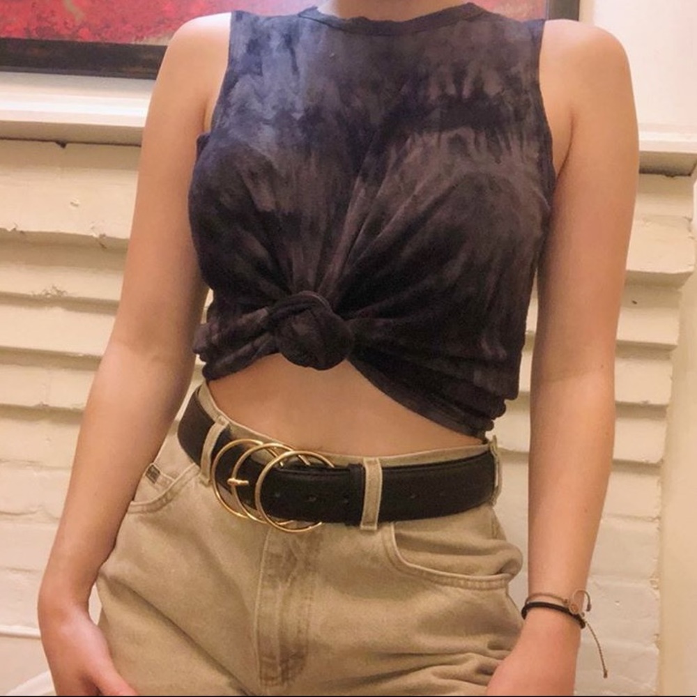 Gray + black tie dye muscle tee